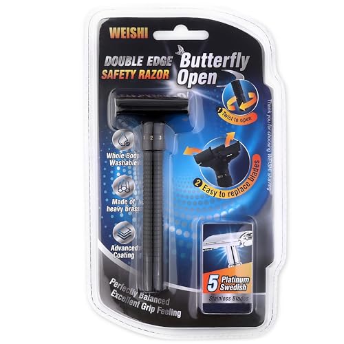 WEISHI Butterfly Open Double Edge Safety Razor Nostalgic Adjustable Matte Black