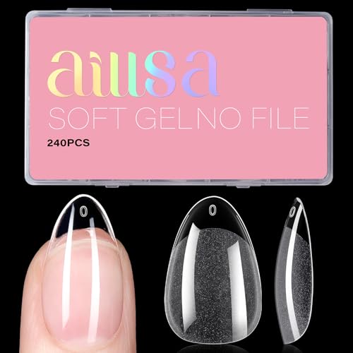 AILLSA Short Almond Gel Nail Tips - Pre-Shaped Full Cover (240 PCS, 15 Sizes)