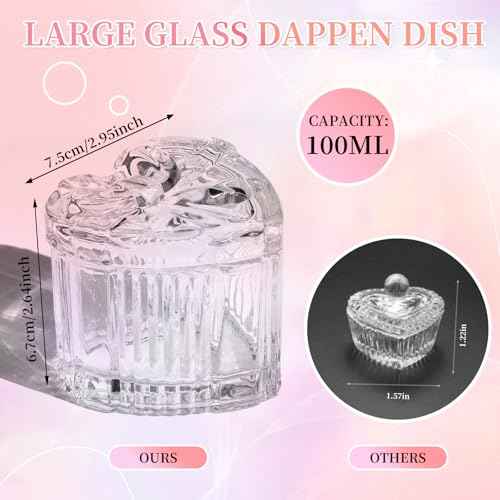 BQAN Dappen Dish for Monomer with Lid, Nail Liquid Holder Acrylic Powder Holder, Acrylic Glass Jar for Nail Art, Clear Glass Crystal Cup for Nail Art (Clear)
