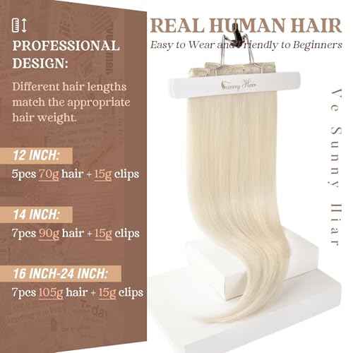 Ve Sunny Blonde Clip in Hair Extensions Real Hair Extensions Clip in Human Hair Clip in Extensions Real Human Hair Natural Look Human Hair Extensions Clip ins 18inch 7pcs 120g