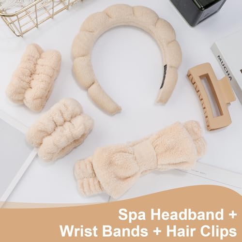 Canitor Spa Headband Wristband Set with Hair Clips