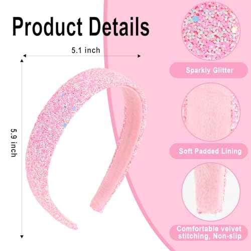 Girls Headbands, 3PCS Headbands for Girls Women Glitter Pink Rainbow White Headband Sparkly Sequin Headband Hair Accessories