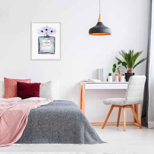 Stupell Industries Purple Flower Perfume Glam Fashion, Design by Amanda Greenwood White Framed Wall Art, 24 x 30, Blue, (aa-536_wfr_24x30)