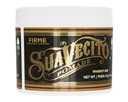 Suavecito Pomade Firme (Strong) Hold Whiskey Bar Scent 4 oz - Pomade For Men - Medium Shine Water Based Wax Like Flake Free Hair Gel - Easy To Wash Out - All Day Hold For All Hair Styles
