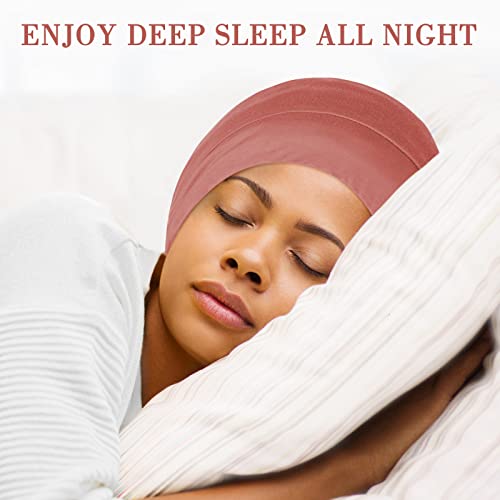 Fittia Satin Lined Sleep Bonnet Medium Brown Red - Adjustable Non-Slip Hair Cap for Locs