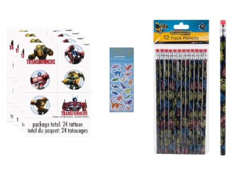 Transformers Birthday Party Favor Bundle - 12 Pencils, 24 Tattoos, Stickers