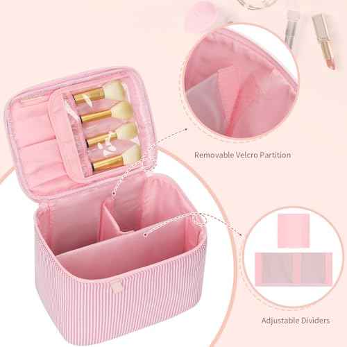 OCHEAL Makeup Bag Large Capacity Travel Make up Pouch for Cosmetics, Vertical Storage with Divider Toiletry Bag for Skincare Organization-Pink
