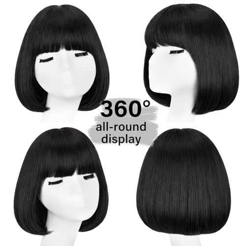 Black Bob Wig with Bangs - Synthetic Short Wig for Women