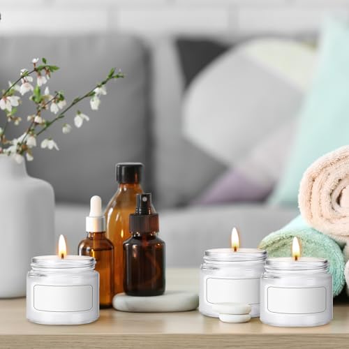 Layhit 24 Pcs 2oz/ 60ml Glass Jars with Lids Clear Small Jars with Plastic Woodgrain Lids, White Labels and Inner Liners Empty Round Cosmetic Containers for Creams Lotions Candle Making (Clear)