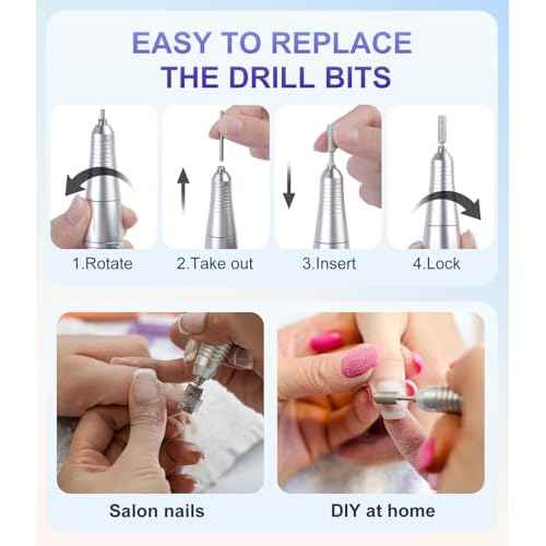 Portable Nail Drill Professional 45000 RPM, Rechargeable Electric Nail File Machine E File for Acrylic Gel Polishing Removing, Cordless E-File with Bits Kit for Manicure Salon Home