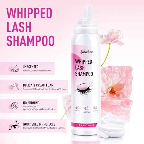 Whipped Lash Cream Shampoo-Shmian 3X Concentrated Foam Cleanser, 100ML Unscented Eyelash Extension Cleaning Kit for Home and Salon Use