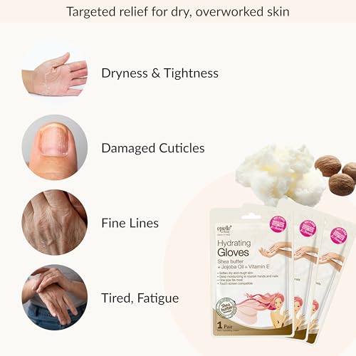 Epielle Hydrating Hand Mask Gloves (6 Pairs) - Shea Butter & Jojoba Oil