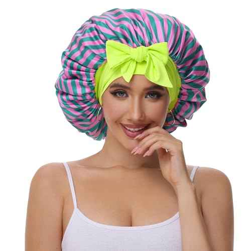 Double Layer Silk Bonnet with Tie Satin Lined Sleep Cap Hair Cover for Women's Curly Natural Hair