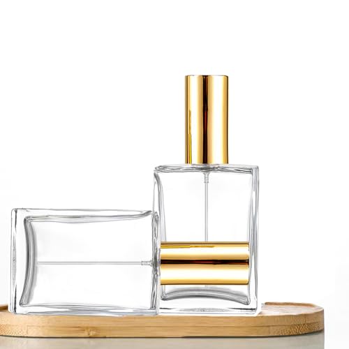 6 Pack 1.7 oz Clear Square Glass Spray Bottle for Essential Oil, 50ml /1.7 oz Fine Mist Spray Bottles for Perfume, Refillable Liquid Containers (Clear, 50ml)