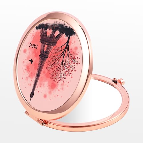 Dynippy Compact Mirror Rose Gold Makeup Mirror Folding Mini Pocket Mirror Portable Hand Mirror Double-Sided 2 x 1x Magnification for Woman Girls - Paris Eiffel Tower