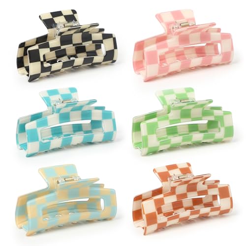 Checkered Claw Clips 6-Pack - Y2K Hair Barrettes for All Hair Types