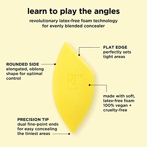 Real Techniques Miracle Concealer Sponge, Makeup Blending Sponge For Liquid & Cream Concealer, Elongated Shape For Precise Application Under Eyes & Tight Areas, Yellow, Latex-Free Foam, 2 Count