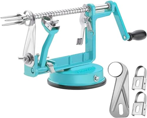 Apple Peeler Corer, Long lasting Chrome Cast Magnesium Alloy Apple Peeler Slicer Corer with Stainless Steel Blades and Powerful Suction Base for Apples and Potato(Blue)