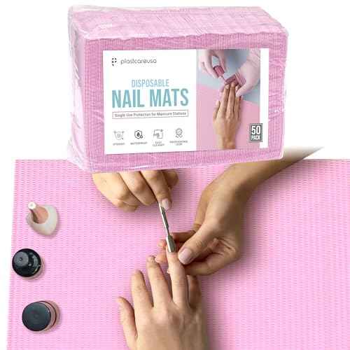 Disposable Nail Mats 50 Pcs - Salon Paper Towel and Table Cover for Nail Tech - 3 Ply Waterproof Manicure Prep Pads - Acrylic Art Supplies and Accessories (Pink)