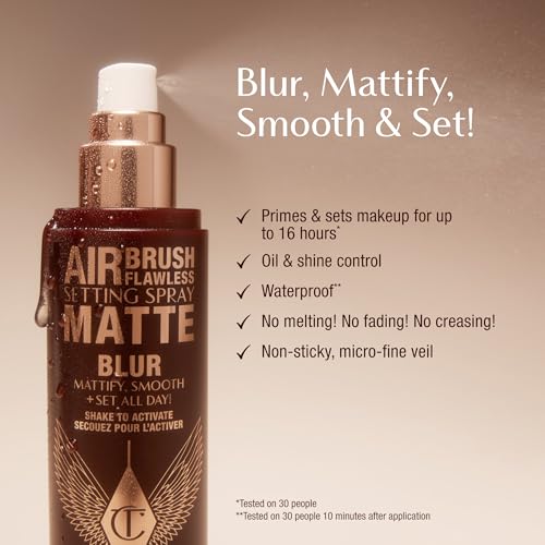 Charlotte Tilbury Airbrush Flawless Matte Setting Spray - Ultra-Fine Mist to Prime & Set Face Makeup For Up to 16Hr - Soothes, Blurs Pores & Calms Skin (3.3oz)