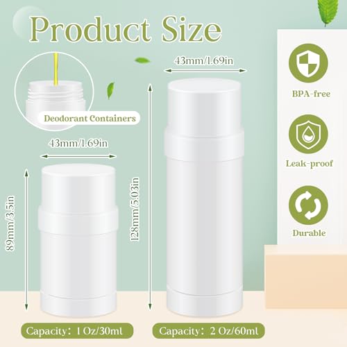 30 Pcs 30ml/1oz Empty Deodorant Containers Twist Up Filling Bottle Refillable Plastic Deodorant Holder Tube for Homemade Lipstick Sunscreen Balm Lotion Bar (White)