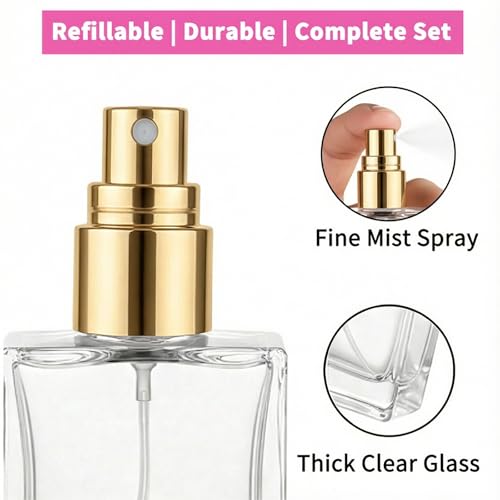 Premium 30 Pcs 30 ml Clear Glass Perfume Spray Bottle Mini Empty Perfume Bottles, Refillable Perfume Bottle With Pump Tool, Droppers And Funnels for DIY Fragrances, Cologne, and Travel (Gold)