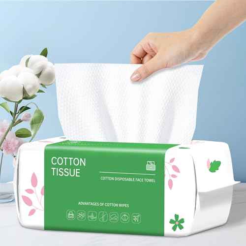 Disposable Face Towel, 100 Count Biodegradable Face Towels, for Washing Soft Cotton Dry Wipes Facial Cloths Towelettes for Washing and Drying, Facial Tissue for Cleansing