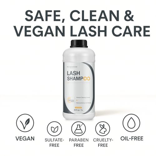 Isla & Fontane Lash Shampoo ? DeepClean Black 34 fl oz | Charcoal Lash Cleanser for Extensions | Deep Purifying Lash Bath Foam | Tea Tree & Witch Hazel Formula | Lash Shampoo Bulk for Salon & Home Use