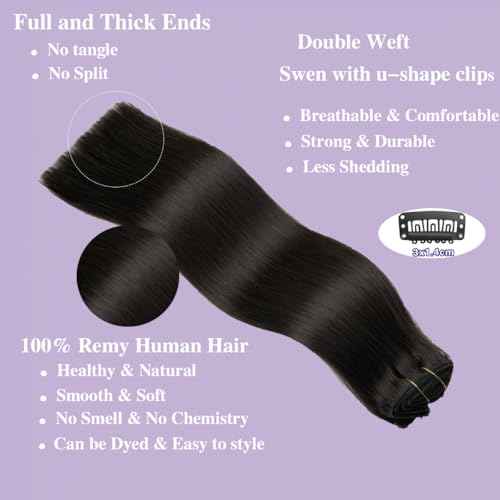 Clip in Hair Extensions Real Human Hair,7Pcs 120g 10A Brazilian Virgin Human Hair Clip in Extensions for Women Natural Black Straight Invisible Seamless Human Hair Extensions 16 Inch Double Weft
