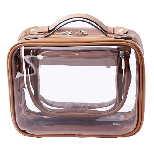 SANHECUN traveling toiletry Case large clear cosmetics case makeup bag Dimensions | LxWxH:10¡± x 4.5¡± x 7.5¡±(Brown, Medium)