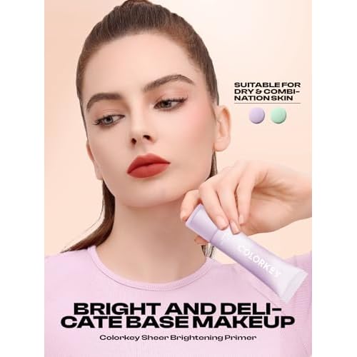 COLORKEY Sheer Brightening Primer, Lightweight, Buildable, Hydrating, Long-Lasting, Oil-Control, Radiant Finish, Suitable for Combination to Oily Skin (02 Green, Normal)