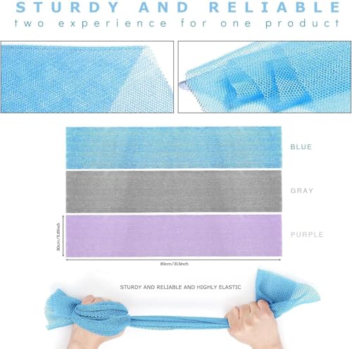 African Exfoliating Net Bath Sponge 3 Pcs - UJFQBH, Color Variants Purple Gray Blue, 30in x 80in