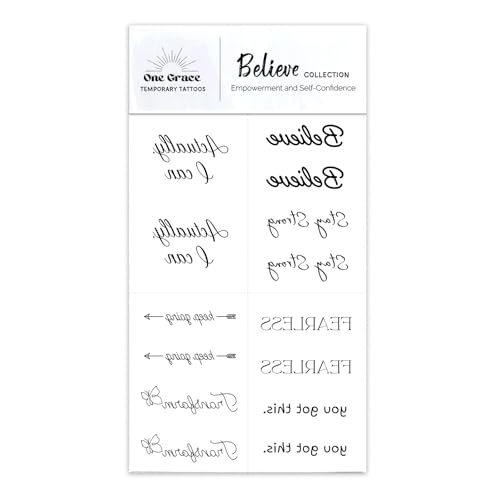 Motivational Temporary Tattoos - Waterproof Inspirational Words Black Mini
