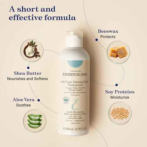 Embryolisse Gentle Waterproof Make-up Remover Milk, 4-in-1 Hydrating Facial Cleanser for Sensitive Skin with Aloe Vera & Shea Butter, 6.76 Fl Oz