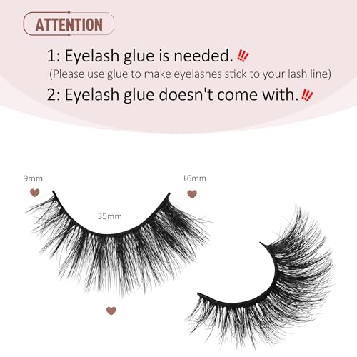 Onlyall 16MM Mink False Eyelashes - Natural Wispy Lashes