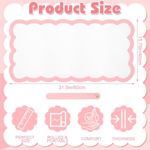 Makeup Mat for Vanity Scalloped Makeup Mat Dual-sided Dressing Table Pad Waterproof Mouse Pads for Dressing Desk Desktop Table(Pink Edge)