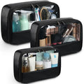 Abbylike 3 Pcs Clear Makeup Bag PU Leather Travel Cosmetic Case Transparent Toiletry Bag with Zipper Waterproof Travel Toiletry Bags for Women and Girls(Black)