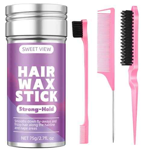 Hair Wax Stick & Slick Back Hair Brush for Tame Flyaways, Frizz, Sleek Ponytail, Buns | Pomade/Balm/Gel Stick for Woman, Styling Accessories for Girls, Kids
