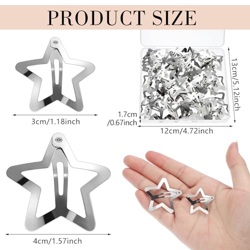 40pcs 1.6" and 1.2" Metal Star Hair Clips - 2000s Y2K Silver Star Barrettes for Girls,Stocking Stuffers for Teen Girls
