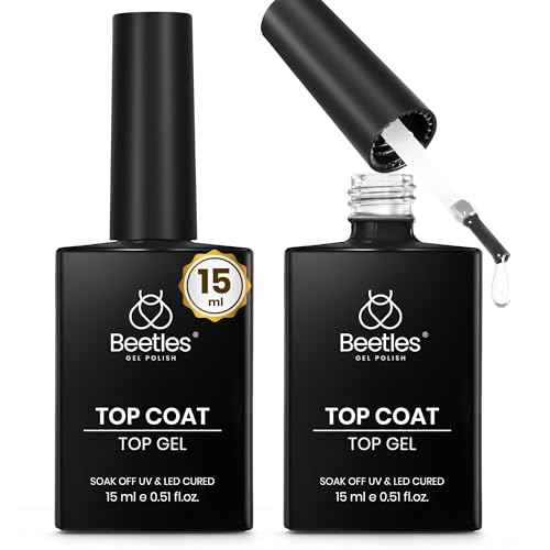 Beetles Gel Top Coat, 2Pcs 15ml Top Coat Gel Nail Polish No Wipe Clear High Gloss Shiny Long-Lasting Soak Off Nail Lamp, Home DIY Manicure and Nail Salon Gifts for Women