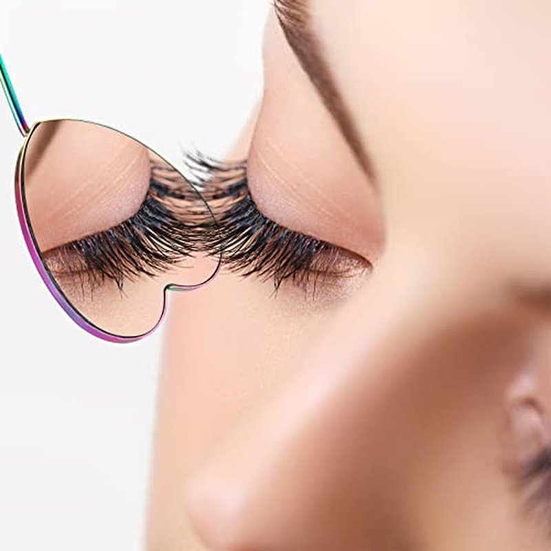 Suclain 2 Pieces Lash Extension Mirror Lash Mirror for Eyelash Extensions Lash Extensions Heart Shape Strong Stainless Steel Eyelash Mirror Rainbow Color Mirror for Makeup Lash Supplies Tools