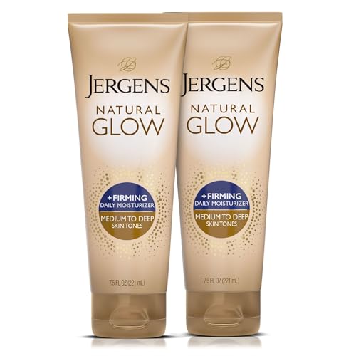 Jergens Natural Glow +FIRMING Self Tanner Body Lotion for Medium to Deep Skin Tone 2 Pack, 7.5oz