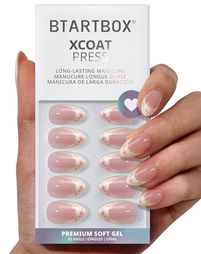 BTArtbox Short Almond French Tip Press On Nails Kit - 32 Count