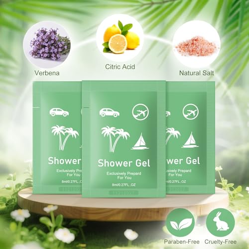 Travel Size Body Wash Bulk,Verbena Scent,0.28 fl oz (8ml) Small Size Mini body wash,Hotel Supplies Bulk for Guests Airbnbs Homes Resorts Offices and Gyms (pack of 50, verbena)