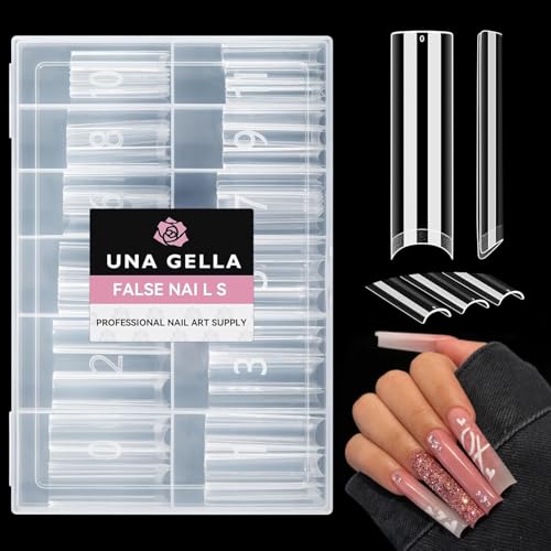 UNA GELLA XXL Long Square Nail Tips - 120 Pcs Clear Half Cover Fake Nails
