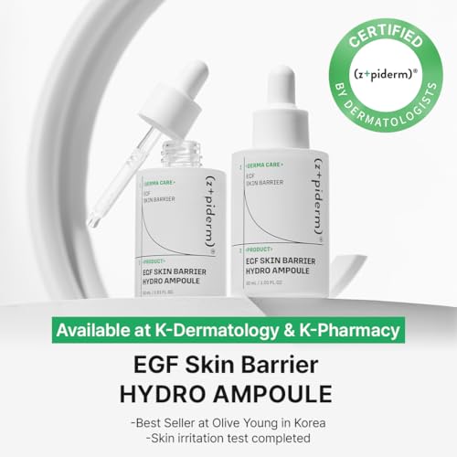 Zipiderm EGF Skin Barrier Hydro Ampoule ? Korean Lightweight Hydrating Serum with Ceramides, PDRN & Niacinamide | Barrier-Supporting Skincare for Sensitive & Delicate Skin | 1.01 fl oz