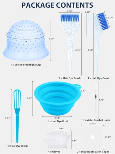 YOOVR Blue Hair Highlight Kit with Silicone Cap & Dye Brush - 12 Pieces