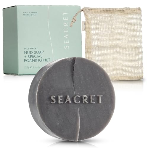 SEACRET Dead Sea Mud Soap Bar - Deep Pore Purifying & Refining Facial Cleanser with 21+ Minerals and Witch Hazel, Natural Exfoliating Spa Bar for Normal to Oily Skin, SLS-Free, Fragrance-Free, 4.4 oz