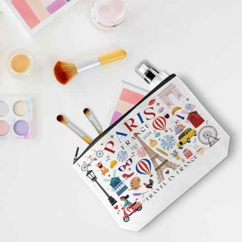 Funny Paris Travel Gifts for Women Makeup Bag France Paris Lovers Gift Birthday Mothers Day Anniversary Cosmetic Bag Travel Toiletry Bag Traveler Essentials Friendship Gifts for Girls Sister Travelers