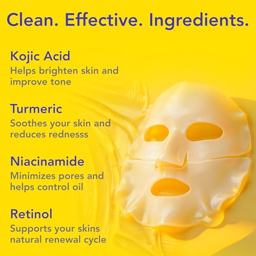 Collagen Face Mask (5 Pack) w/Kojic & Tumeric - Hydrating Sheet Masks for Women - Bio-Collagen Real Deep Mask - Anti Aging Face Mask for Wrinkles